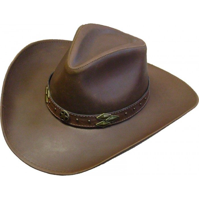 Mocha Brown Leather Pinch Front Cowboy Hat