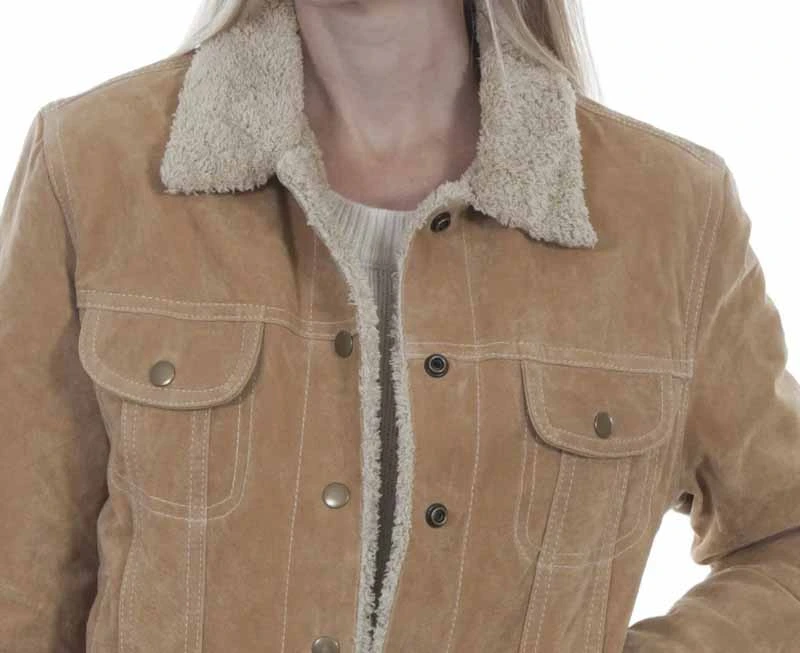 Scully Women's Fur Collar Suede Jacket - Tan Boar Suede - Western Jean Jacket Style 2 Scully Women's Fur Collar Suede Jacket - Tan Boar Suede - Western Jean Jacket Style