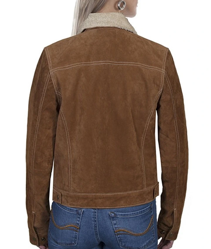 Scully Women's Fur Collar Suede Jacket - Brown Boar Suede - Western Jean Jacket Style 2 Scully Women's Fur Collar Suede Jacket - Brown Boar Suede - Western Jean Jacket Style
