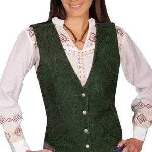 women's green suede western snap vest