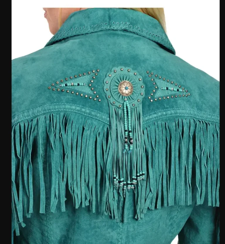 Vintage Teal Suede top Leather Fringe Jacket