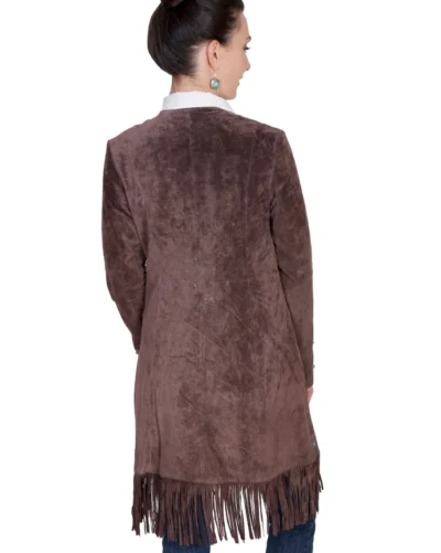 <div class="qsc-html-content"> "Joplin" Womens Scully Embroidered Expresso Suede Fringe Coat <ul style="list-style: square inside none;"> <li>Turquoise studs</li> <li>Embroidered suede</li> <li>Silver thread</li> <li>XS TO 2xl</li> </ul> </div> •
