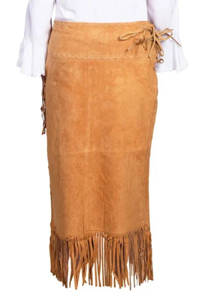 Women's Long leather Suede Tan Fringe Skirt