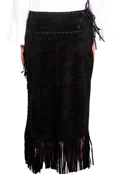 Women's Long leather Suede black Fringe Skirt