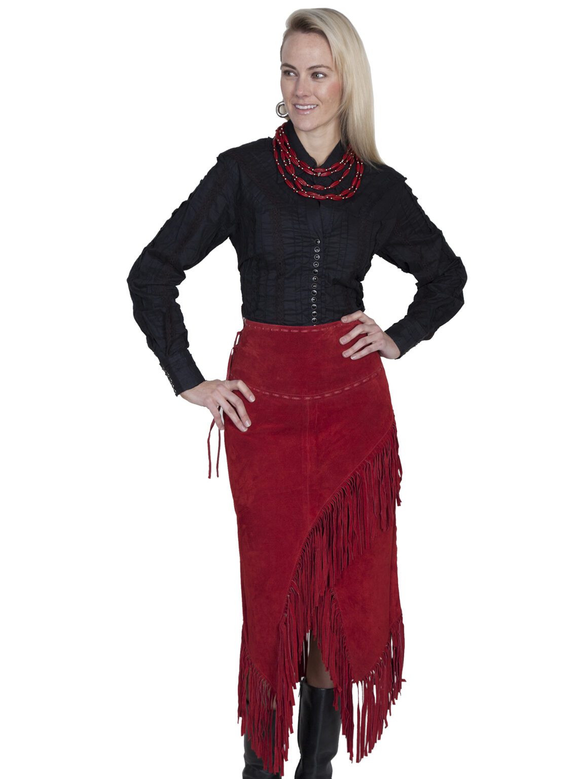 Womens Native Long Red Fringe Skirt Product Image