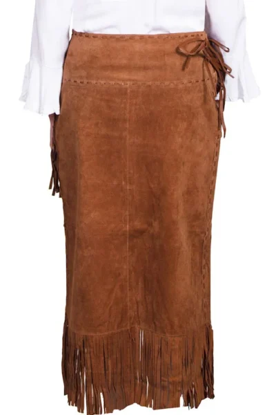 Women's Long leather Suede brown Fringe Skirt