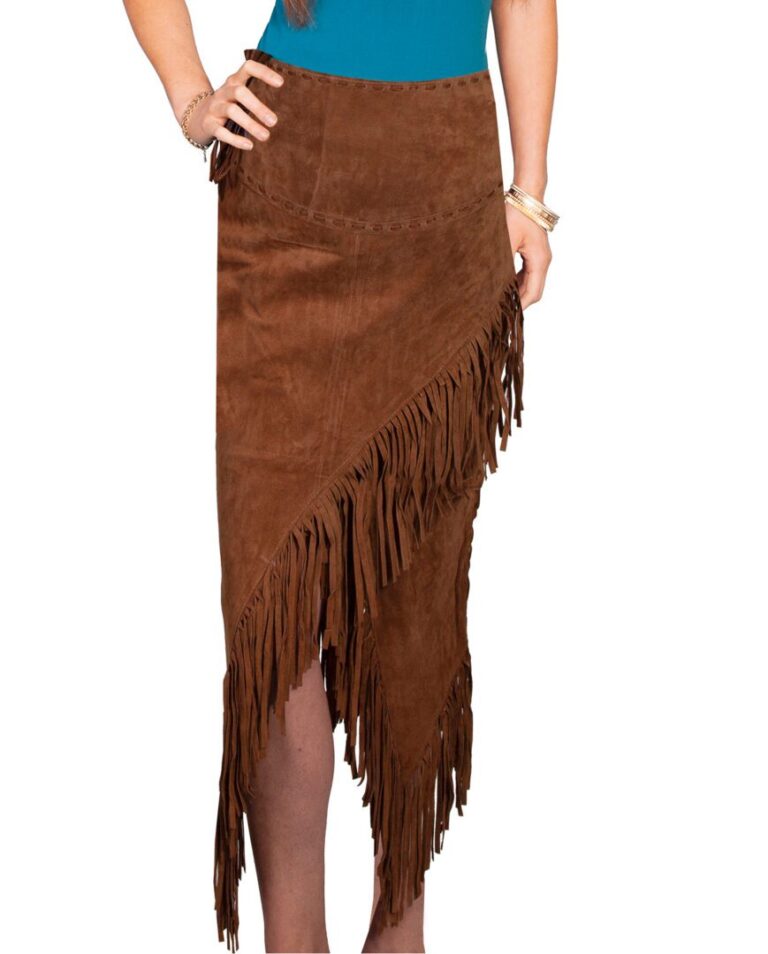 Womens Cinnamon Boar Suede Native Long Fringe Skirt