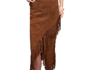 Women's Long leather Suede brown Fringe Skirt