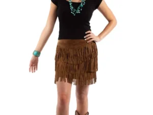 Womens brown fringe suede short skirt