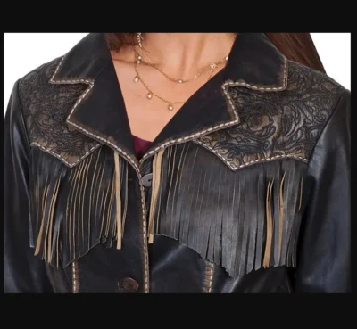 Women's Tooled Leather Fringe Western Jacket •