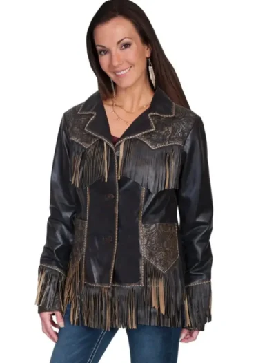 Women's Tooled Leather Fringe Western Jacket •