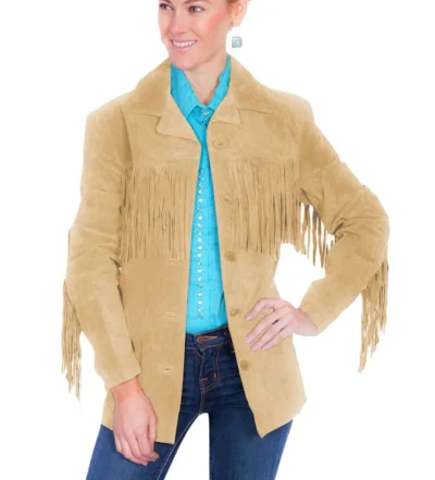 Womens Suede Full Fringe Western Jacket