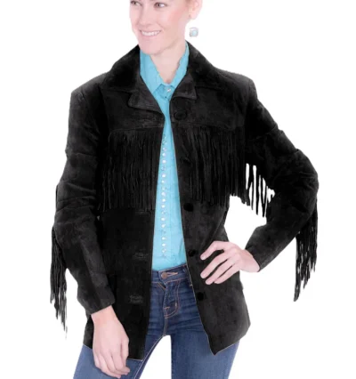 Womens Suede Full Fringe Western Jacket