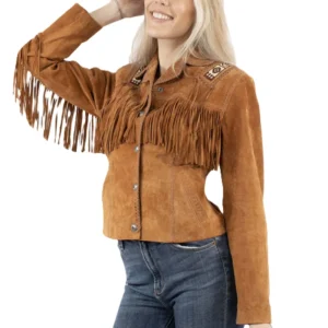 women's suede native beaded fringe western jacket