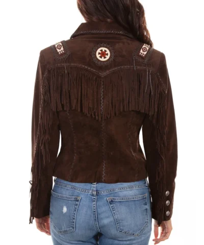 hand laced and beaded trim suede western fringe jacket for women