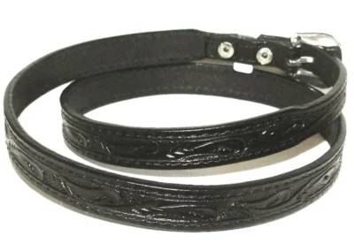 silver buckle black leather cowboy hat band