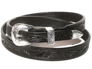 silver buckle black leather cowboy hat band