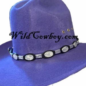 Silver Western Hat Band – Oval Ferrules on Black Leather with Silver Buckle – USA Made