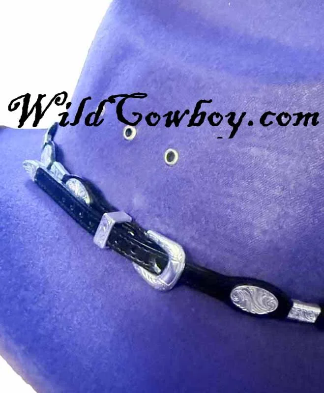 Silver Western Hat Band – Oval Ferrules on Black Leather with Silver Buckle – USA Made 3 Silver Western Hat Band – Oval Ferrules on Black Leather with Silver Buckle – USA Made