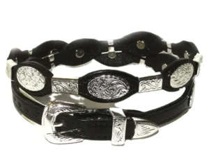 black leather silver concho cowboy hat band