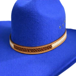 Natural Rawhide Basketweave Leather Hat Band - Silver Buckle - USA Made