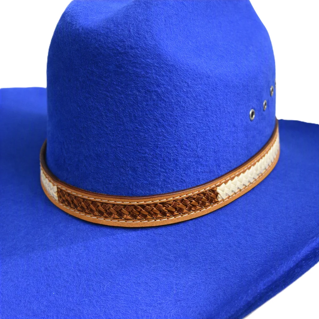 Natural Rawhide Basketweave Leather Hat Band - Silver Buckle - USA Made 1 Natural Rawhide Basketweave Leather Hat Band - Silver Buckle - USA Made