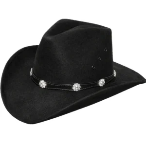 Black Leather Rhinestone Cowboy Hat Band – Flower Design - USA made