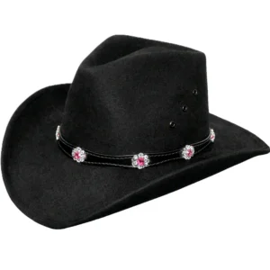 Black Leather Pink Rhinestone Cowboy Hat Band – Flower Design - USA made