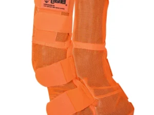 A pair of "Animal Rescue" UV Rated Orange Horse Leg Guards with horse leg support.