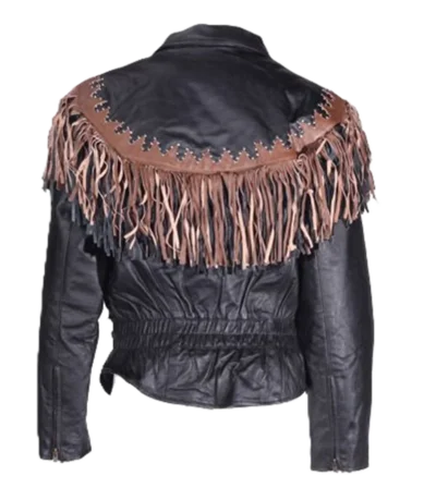 women's black and brown fringe motorcycle jacket