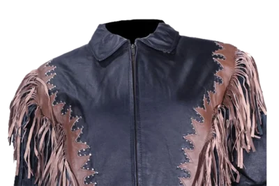 women's black and brown fringe motorcycle jacket