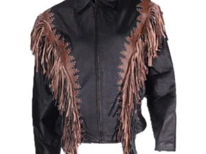 women's black and brown fringe motorcycle jacket