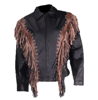 women's black and brown fringe motorcycle jacket