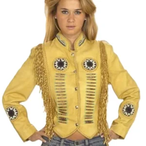 Women’s Leather Fringe Jacket - Rosette and Bones- Native American Style