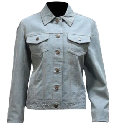 Womens Studded Leather Blue Jean Western Jacket,Womens Leather Jean jacket <li>Looks like denim but it is actually Leather</li> <li>Silver Studs</li> <li>XSmall to 4XL</li> •