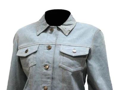 Womens Studded Leather Blue Jean Western Jacket,Womens Leather Jean jacket <li>Looks like denim but it is actually Leather</li> <li>Silver Studs</li> <li>XSmall to 4XL</li> •