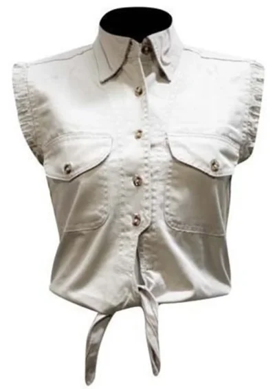 Women's Daisy Duke Tie Front Crop Top White Denim Shirt