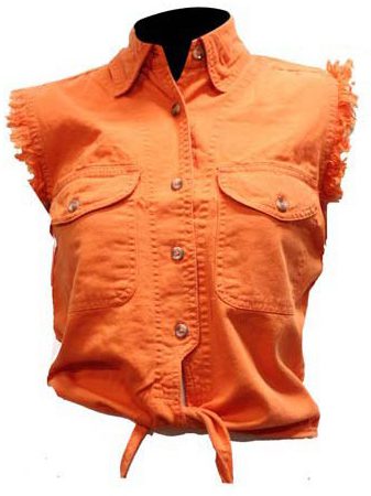 Womens sleeveless Orange tie front Daisy Duke shirt Image