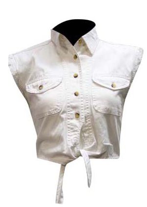 Womens sleeveless White tie front Daisy Duke shirt Image