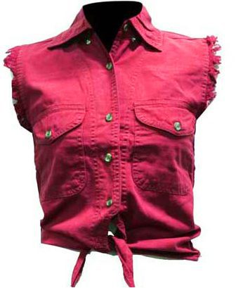 Womens sleeveless Red tie front Daisy Duke shirt Image