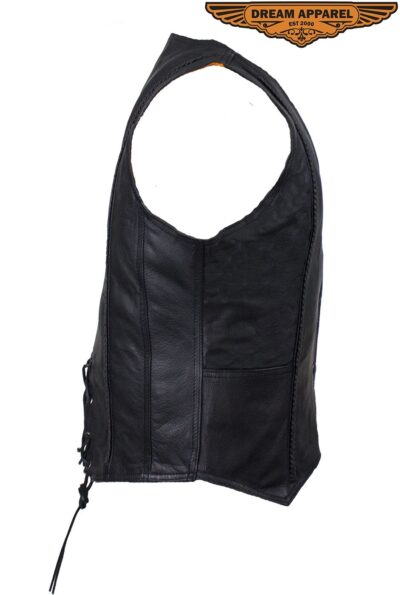 Black Braided leather woman's concealed carry biker western vest •