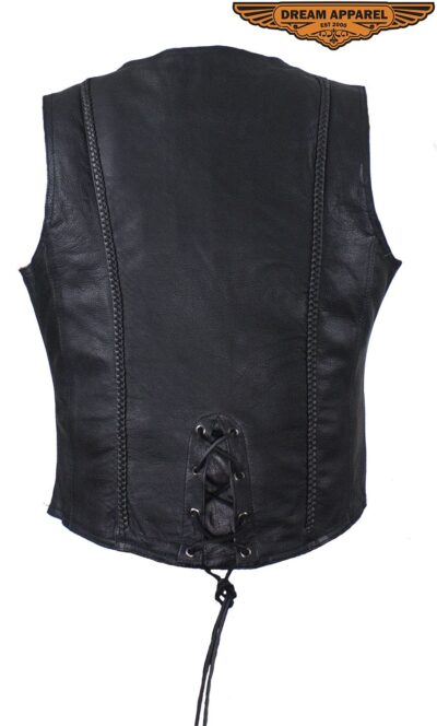 Black Braided leather woman's concealed carry biker western vest •