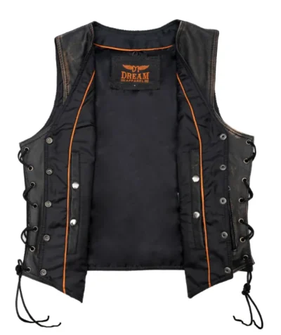 Womens Concealed Carry Brushed Brown Leather Vest <li>CONCEALED CARRY</li> <li>Top Grade Soft Touch Leather</li> <li>Snap front</li> <li>XS - 5XL</li> •