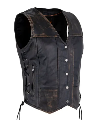 Womens Concealed Carry Brushed Brown Leather Vest <li>CONCEALED CARRY</li> <li>Top Grade Soft Touch Leather</li> <li>Snap front</li> <li>XS - 5XL</li> •