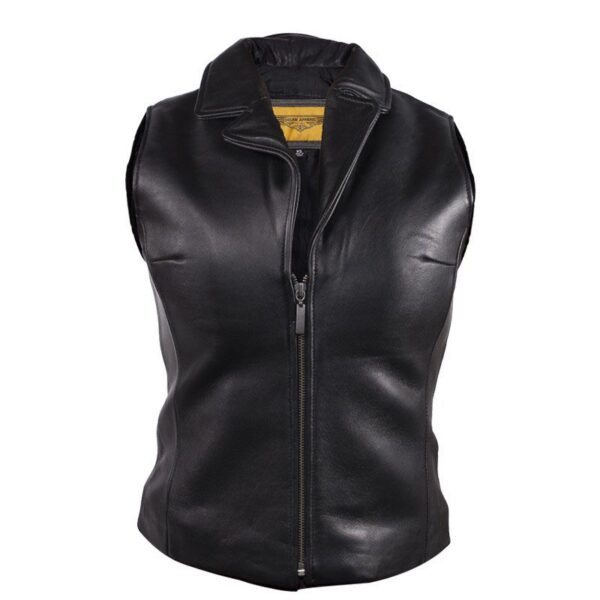 A Women's Classic Black Leather Collar Vest.