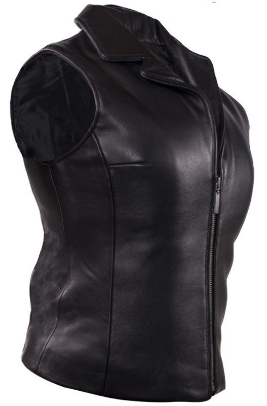 Womens Classic Black Leather Collar Vest Product Image
