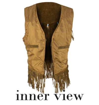 Indian style feathered brown suede fringe vest •