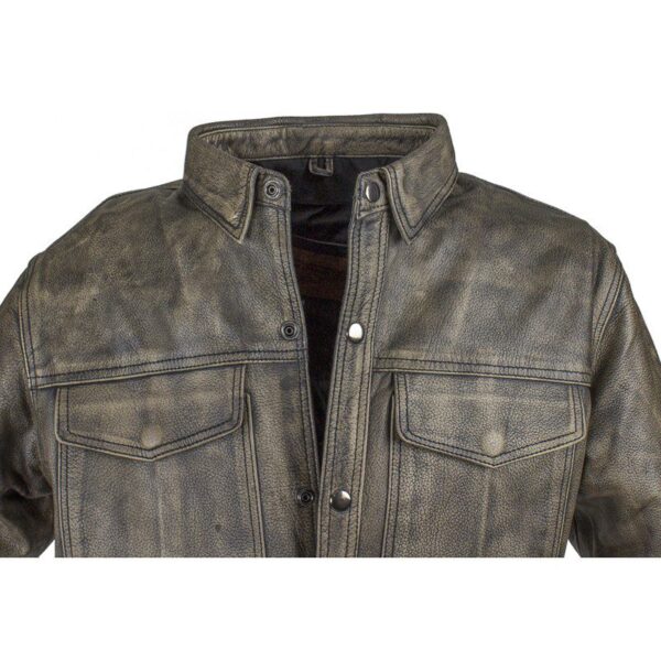 Distressed Brown Leather Concealed Carry Shirt Jacket