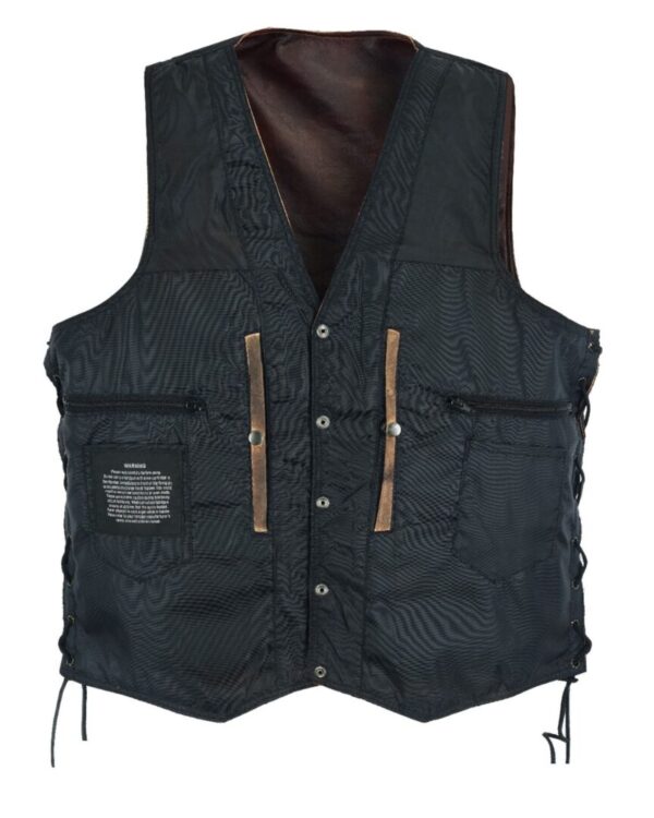 Harley-Davidson Men's Gun Pocket Brown Leather Concealed Carry Western Snap Vest.