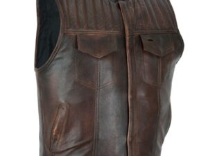 Mens Puff Chest Gun Pocket Distressed Brown Leather Vest